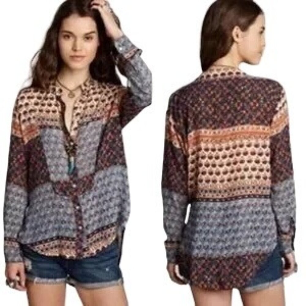 Free People Caravan Patchwork Button Down Top - image 1